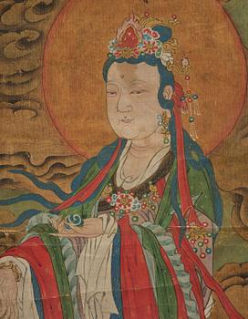 Two Chinese scroll paintings of Heavenly and Earthly Deities from the Water-Land Ritual, late Qing dynasty.