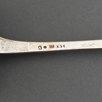 A Swedish 19th century silver soupe-laddle, marked Gustaf Bergendorff, Karlskrona 1811.