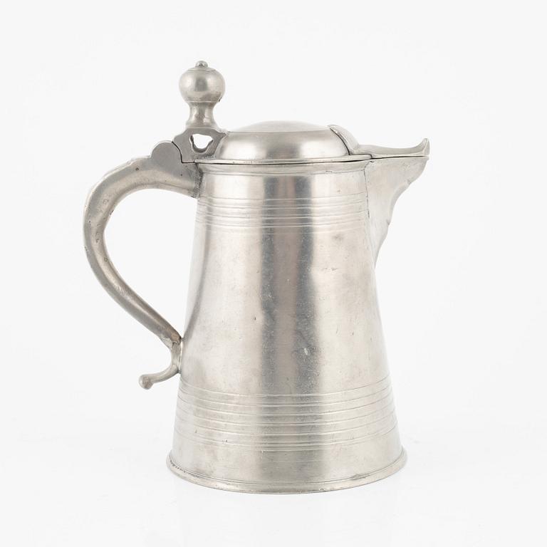 Seven provincial pewter items, Sweden, 19th century.