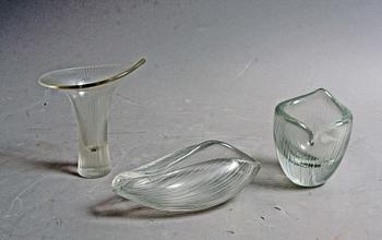 VASER, 2 st samt SKÅL, glas, Tapio Wirkkala, Iittala.