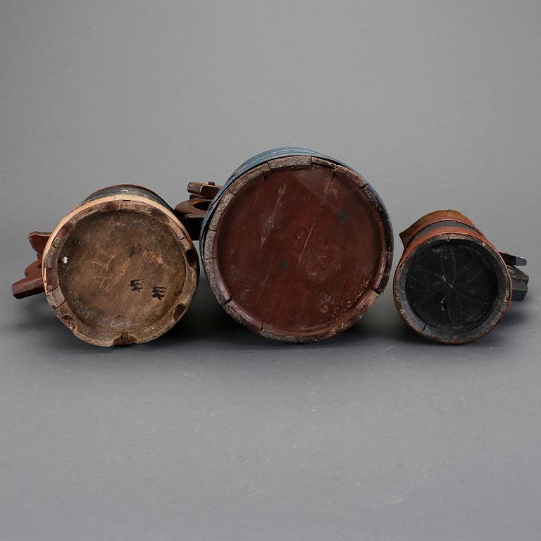 STÅNKOR, 3 stycken, allmoge, 1800-tal.