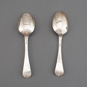 A matched pair of Swedish 18th century silver spoons, marked Uppsala.