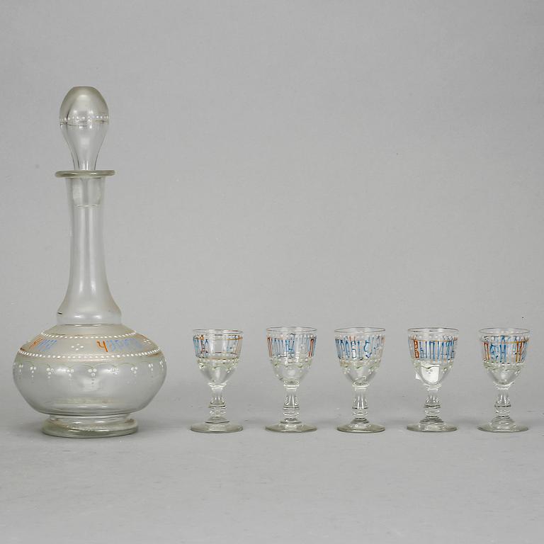 KARAFF MED GLAS, 5 st, Ryssland, 1900-tal.