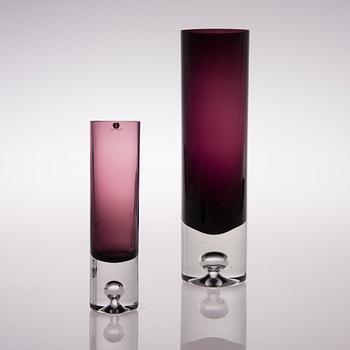 TWO GLASS VASES, signed Tapio Wirkkala 3586.