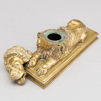 A brass ink stand, first half of the 20th century.