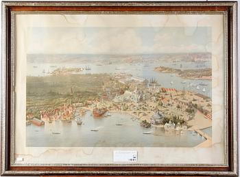 OKÄND KONSTNÄR, färglitografi, "Allmäna Konst- och Industriutställningen i Stockholm 1897". Utförd av Rudolf Widing. 