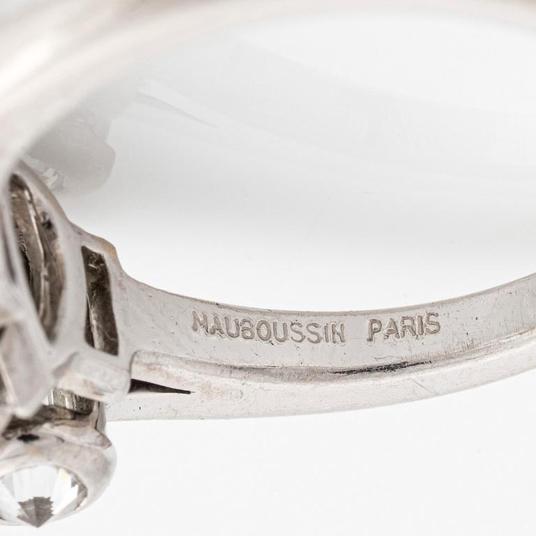 A Mauboussin platinum ring set with a pear-shaped diamond approximately 2.50 cts.