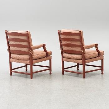 Armchairs, so-called Gripsholm armchairs, a pair, second half of the 20th century.