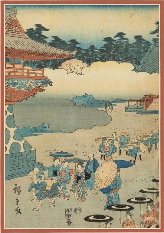 Färgträsnitt, efter Hiroshige (1797-1858), Japan, Meiji (1868-1912).