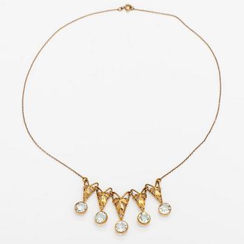 Kaulakoru, 18K kultaa, akvamariineja. Pirkan kulta, Tampere 1956.