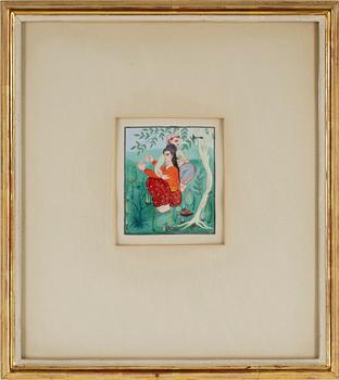 PARTI AKVARELLER, 6 st, bl a Mohammed Racim, orientaliskt, 1900-tal.