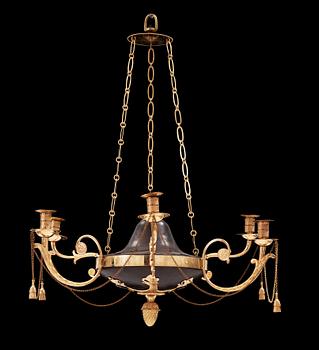 1605. A late Gustavian early 19th century six-light hanging lamp.