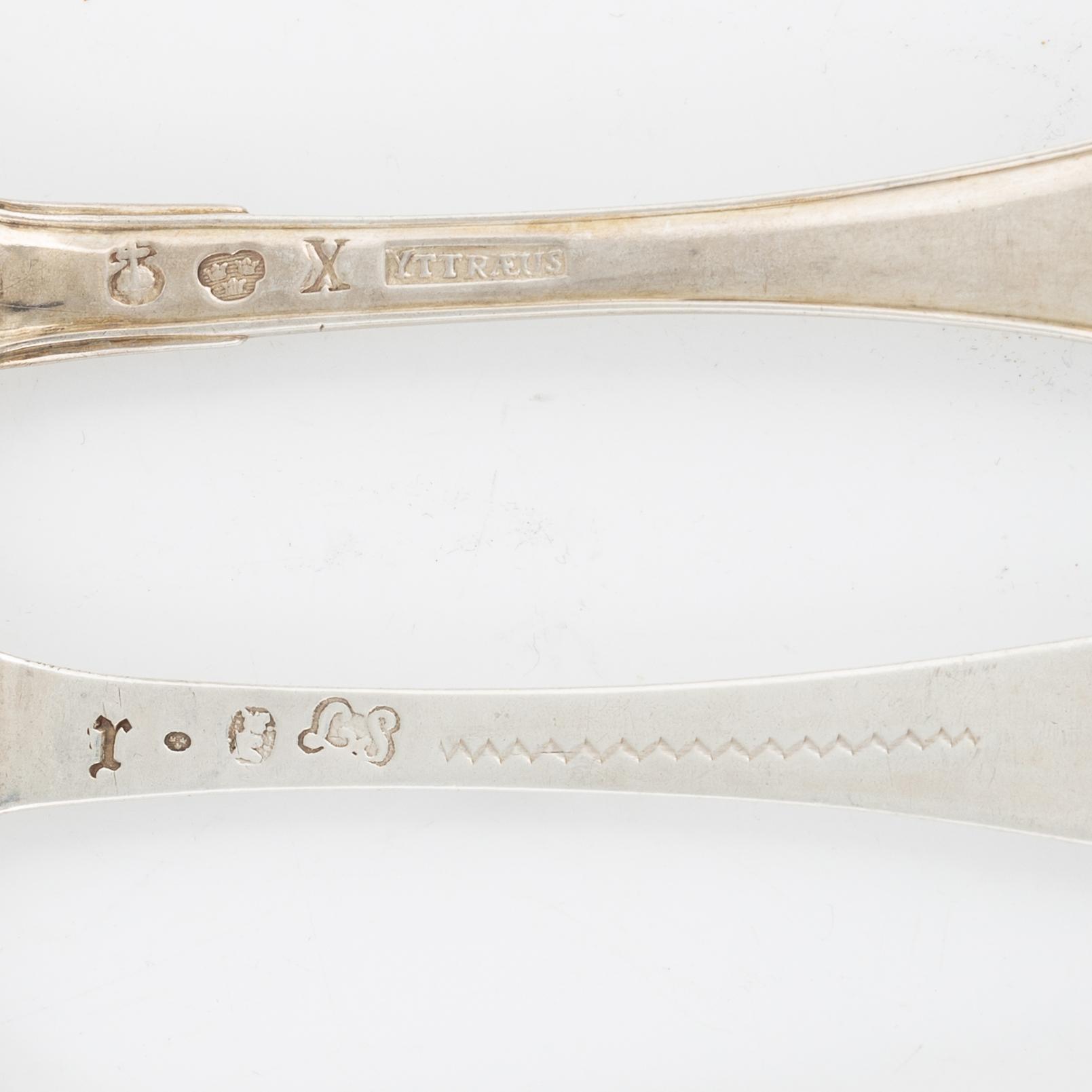 11 Swedish Silver Forks, Sweden 18th century.