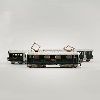 A 1940/50s model train set of 31 pcs in O-scale made by HAG, Switzerland.