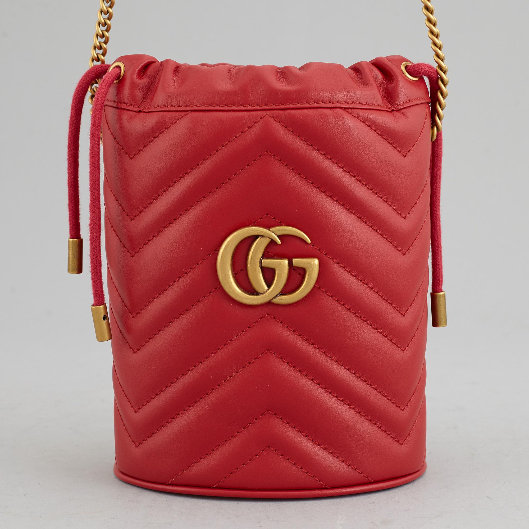 GUCCI, 'Marmont leather bucket bag'.
