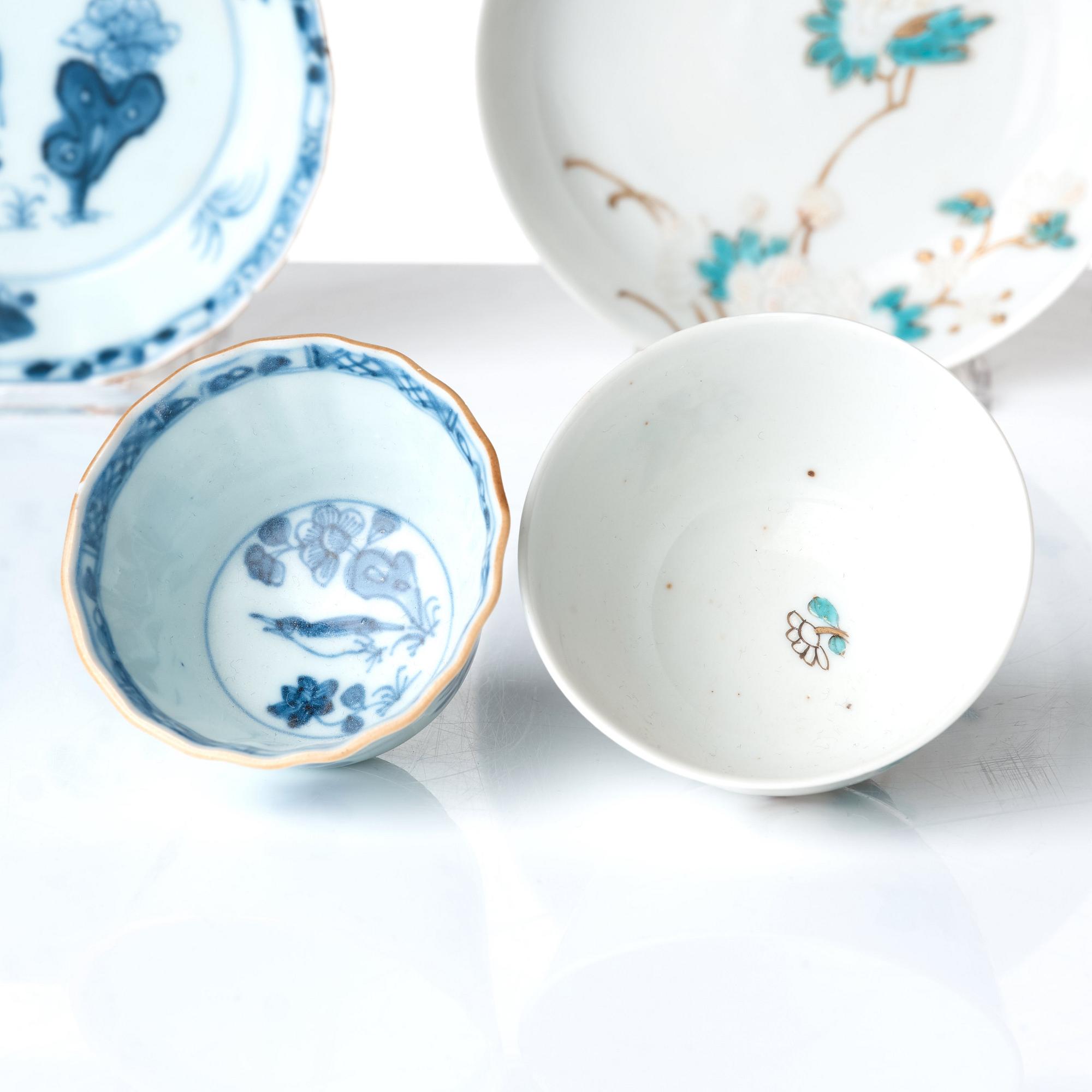 Koppar med fat, åtta stycken (4+4), porslin. Qingdynastin, 1700-tal.