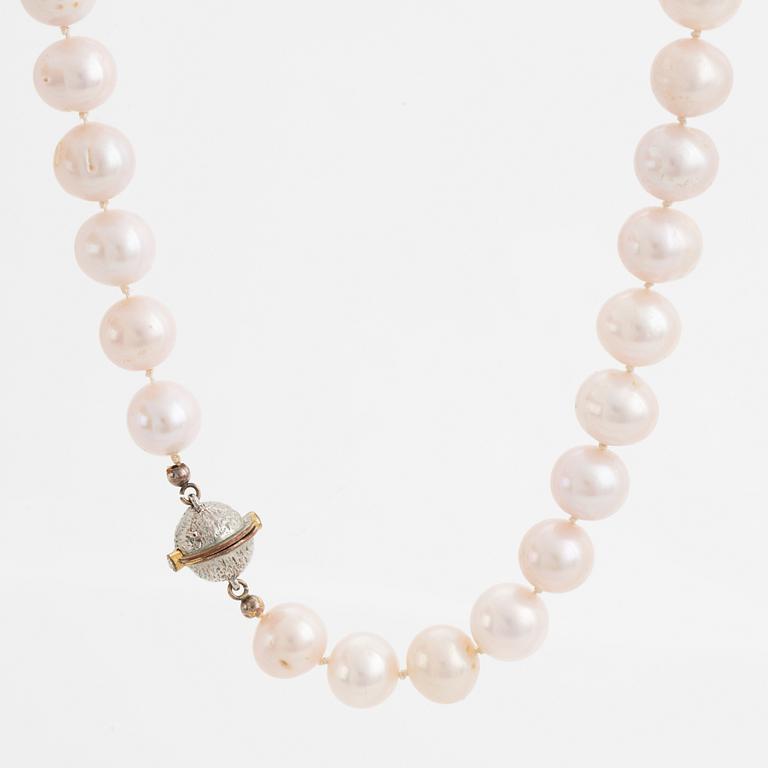 Cultured pink fresh water pearl necklace.