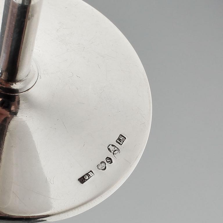 STARKVINSGLAS, 6 st, silver, C G Hallberg, Stockholm, 1937. Totalvikt ca 380 gram.