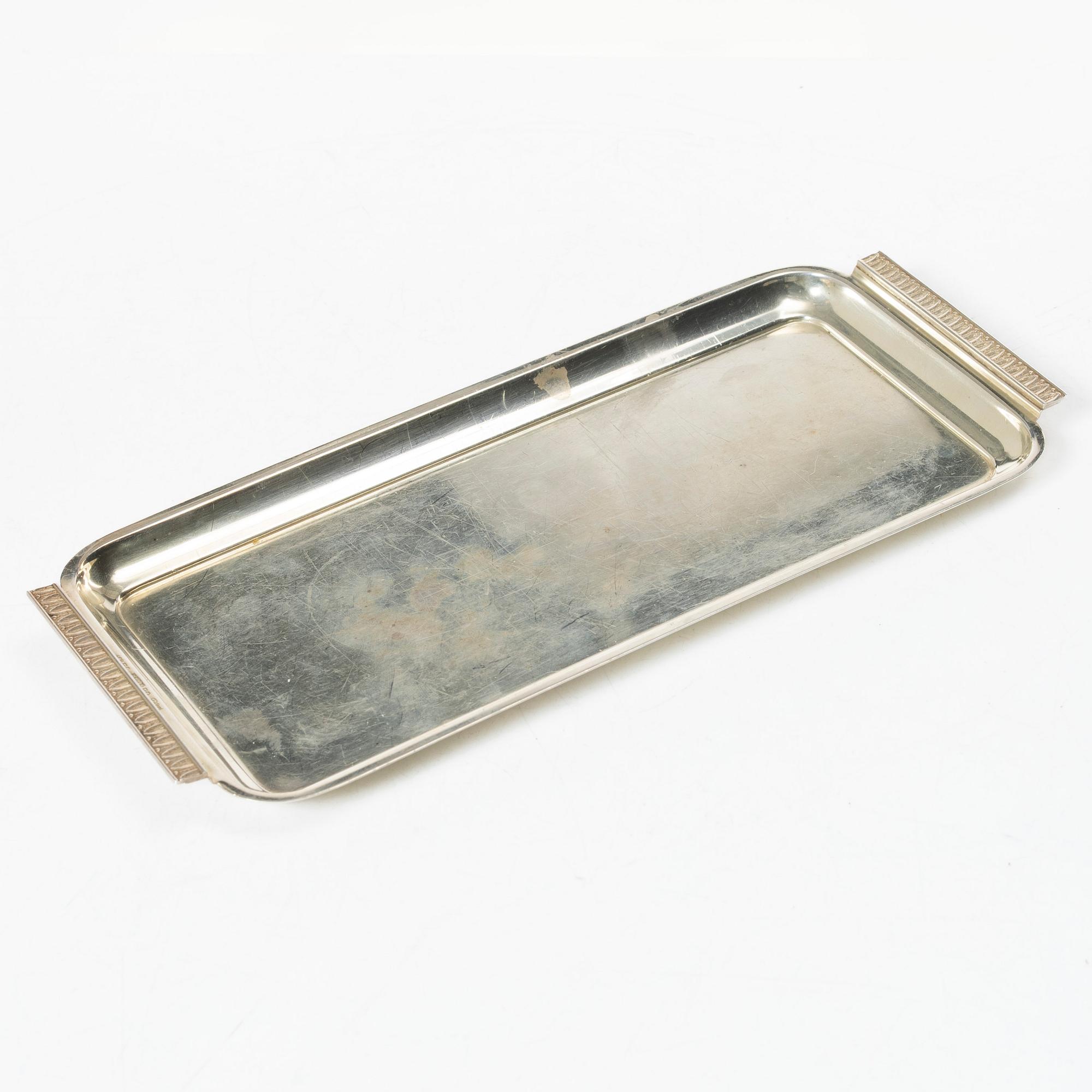 Kaffeservis, 3 delar, silver, K. Andersson, 1920, samt bricka, Carlson K & E, 1955.