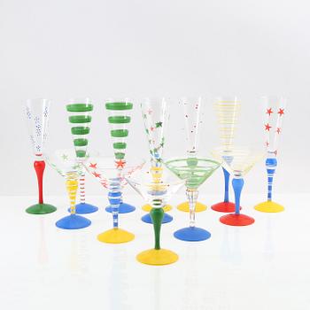 Anne Nilsson, servis 13 st  "Clown" signerade, Orrefors sent 1900-tal.