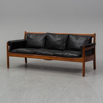 A rosewood and leather sofa by Gunnar Myrsrtrand for Källemo, designed 1960.