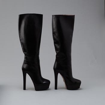 GUCCI, a pair of platform, high heel leather boots, size 37½.