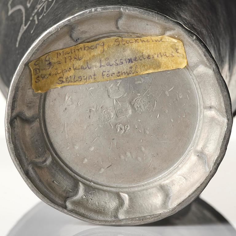 A 'skråbägare'  guild beaker for the guild of smiths, by C. G. Malmborg, Stockholm 1786.