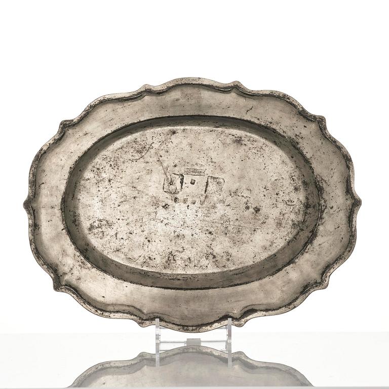 A rococo pewter charger by J. G. Ryman, Stockholm 1768.