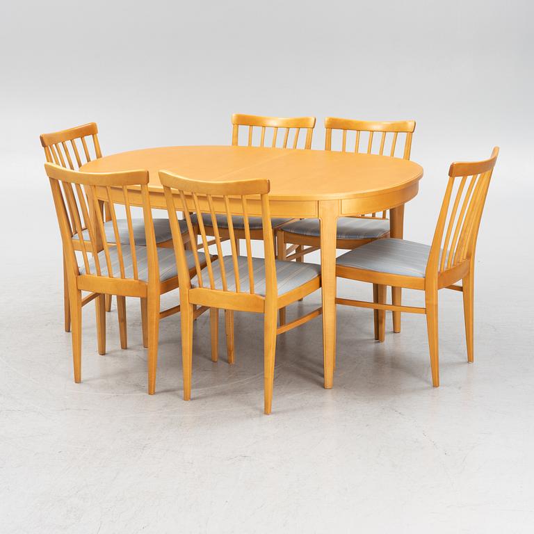 Carl Malmsten, dining table and chairs, 6 pcs, "Herrgården", "Åfors Möbelfabrik", second half of the 20th century.