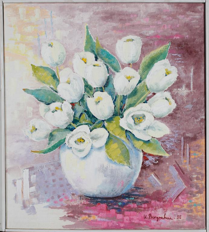 OLJEMÅLNINGAR, 2 st. Ulla Bergrahm samt Nils Jansson. Olja på duk, sign. o dat.