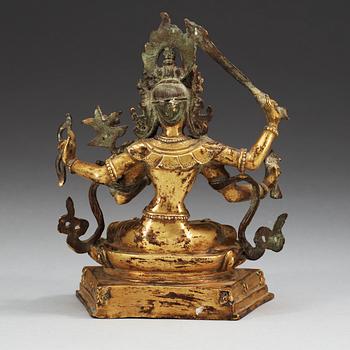 A Tibetan gilt bronze figure of a seated Bodhisattva, Qing dynasty, 18/19th Century.