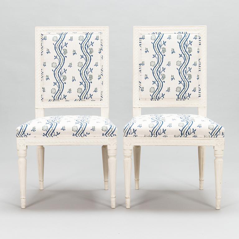 A pair of Swedish late Gustavian chairs from around the turn of the 18th century.