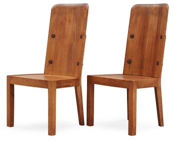 A pair of Axel Einar Hjorth stained pine chairs, 'Lovö', Nordiska Kompaniet, 1930's.