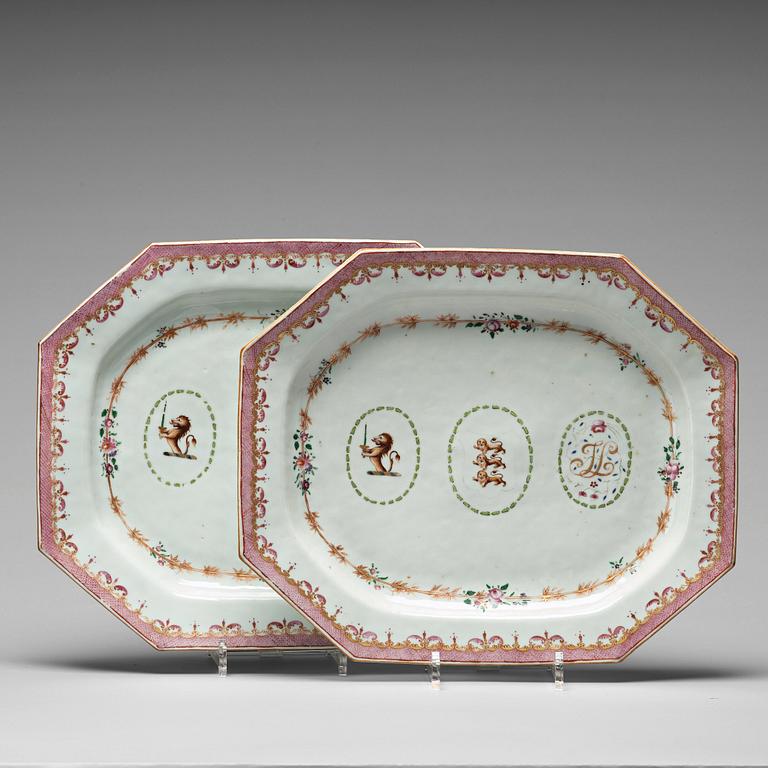 A pair of famille rose armorial dishes, Qing dynasty, Qianlong (1736-95).