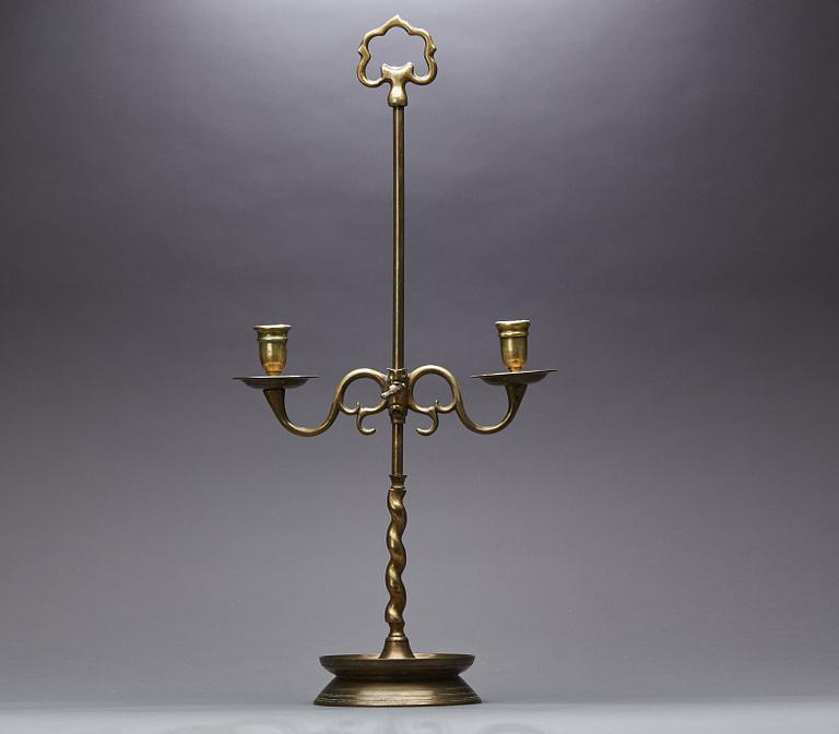 KANDELABER, allmoge, mässing, 1800-talets andra hälft.