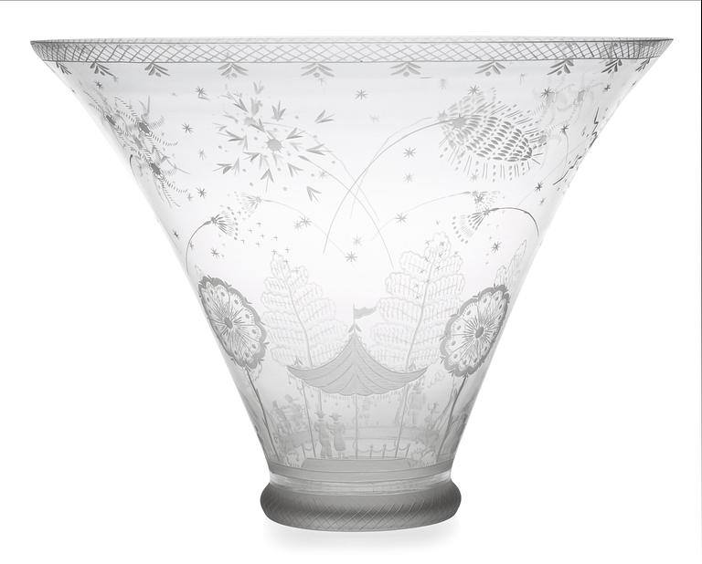 An Edward Hald glass bowl 'Fyrverkeriskålen', Orrefors 1958.