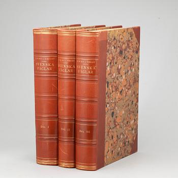 BOKVERK, 3 vol, "Svenska fåglar efter naturen och på sten ritade" av M.W. och F. von Wright, Stockholm 1924-29.