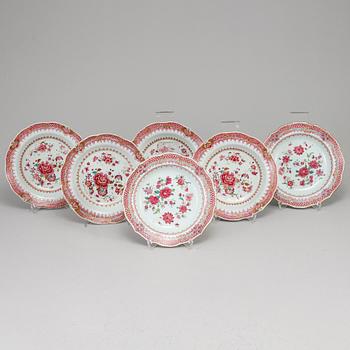 A group of six famille rose dishes, Qing dynasty, Qianlong (1736-95).