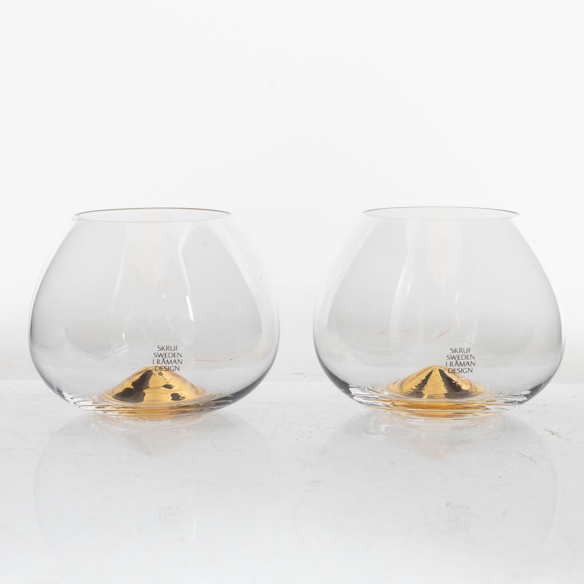 Ingegerd Råman, cognac glasses, 5 pcs, "Guld", Skrufs Glasbruk. Second half of the 20th century.