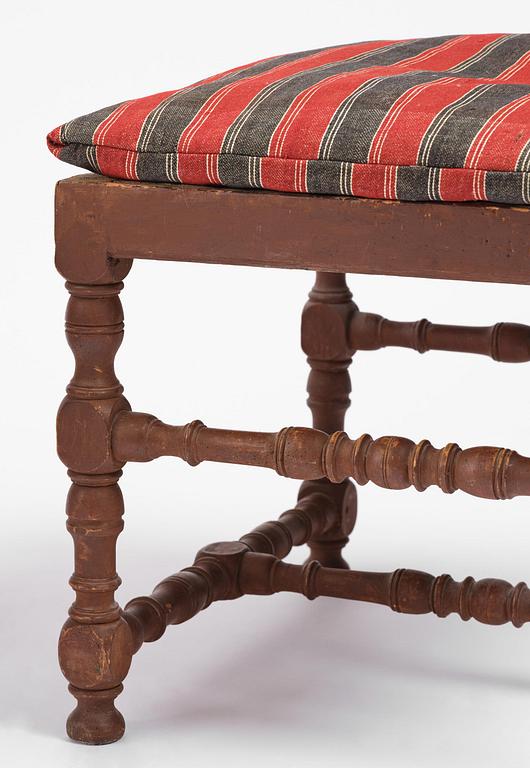 A pair of Swedish baroque stools, circa 1700.