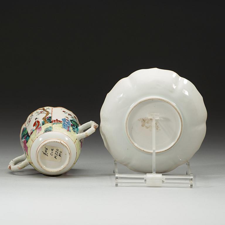 A famille rose chocolate cup with suacer, Qing dynasty Yongzheng (1723-35).