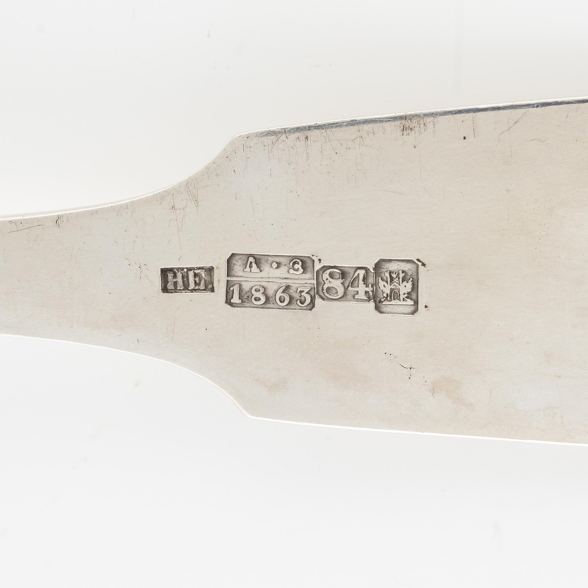 A Latvian Silver Serving Spoon, mark of JH Emke, Riga 1863.
