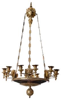 An Empire/Empire-style twelve-light hanging lamp.