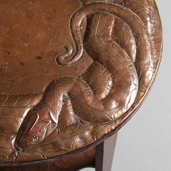 David Blomberg, attributed to, an Art Nouveau oak and copper table, Nordiska Kompaniet, Sweden early 1900's.