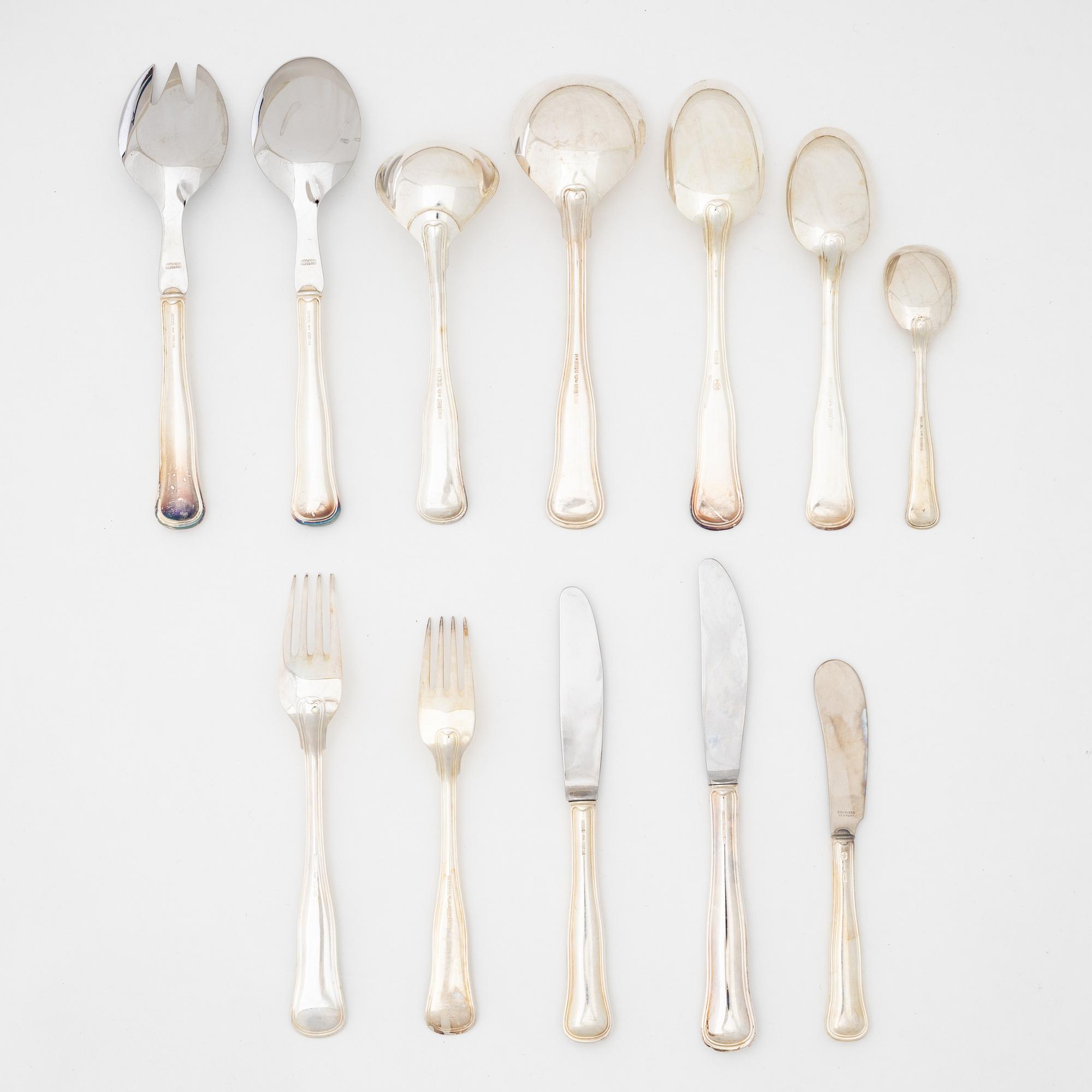 A 57-piece silver cutlery set, model 'Old Danish', Cohr and MEMA, including Lidköping 1994.