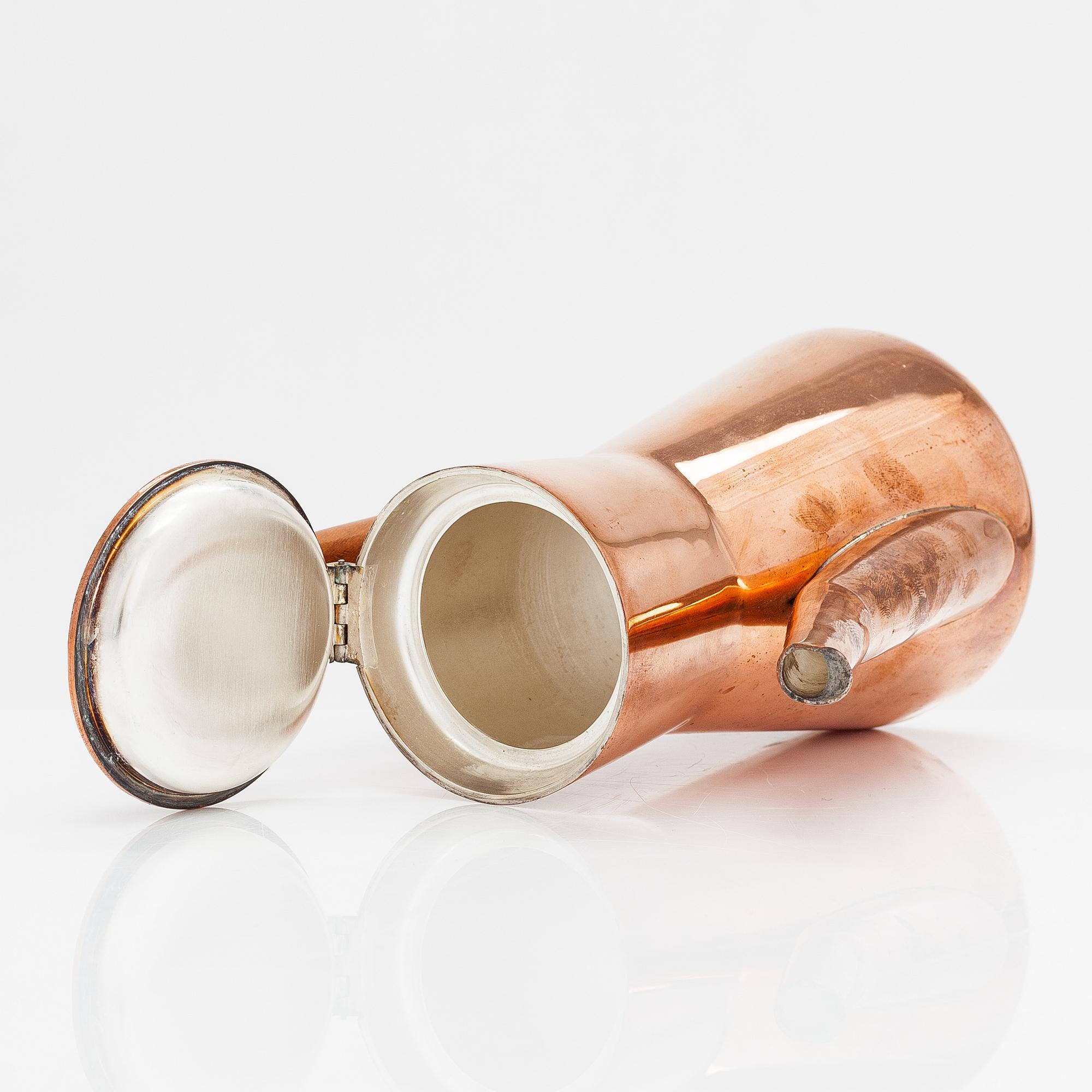 Tapio Wirkkala, a four-piece copper and teak coffee set, TW 164, Kultakeskus, Hämeenlinna, Finland. Design year 1961.