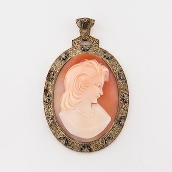 THEODOR FARHNER, a cameo brooch set with marcasites.