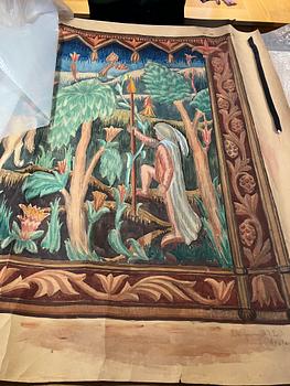 Carl Malmsten, a tapestry,  c. 213 x 113 cm, Handarbetets vänner, signed signed CM (V) dated 1920.