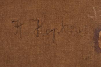 OKÄND KONSTNÄR, olja på duk. Signerad a tergo H Hopkins.