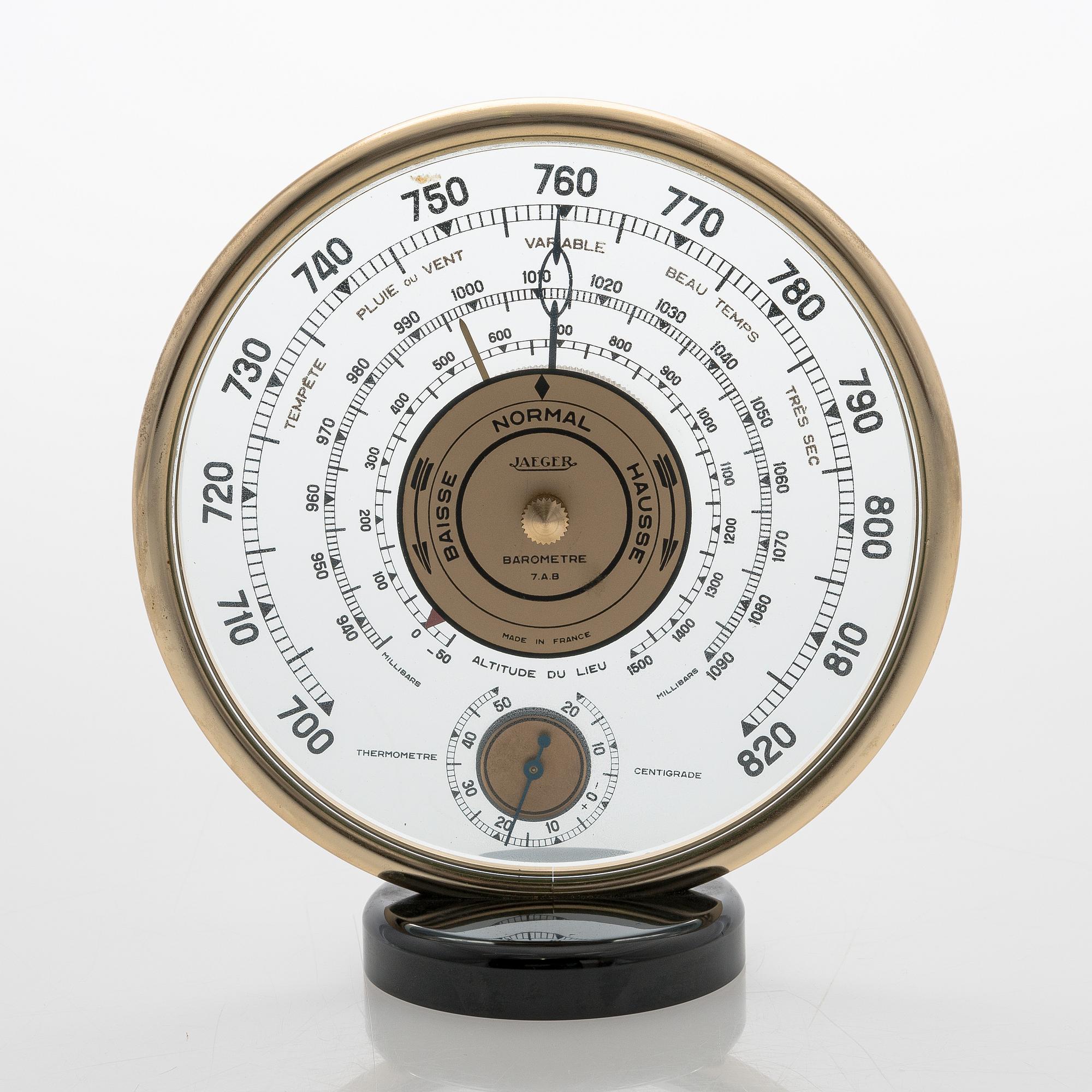 Barometer-termometer, Jaeger, modell 7.A.B, Frankrike 1900-talets mitt.